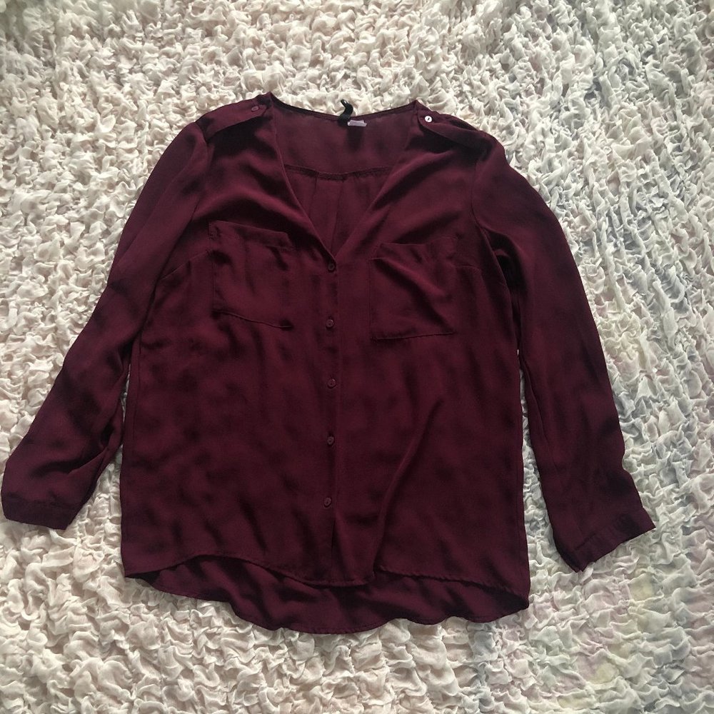 H&M Divided Sheer Maroon Button Down